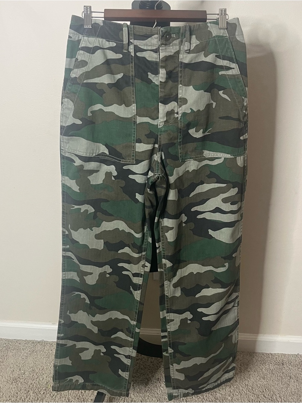 J. Crew Floundry Women’s Green High Rise Straight Leg Cotton Camo Pants Sz 6